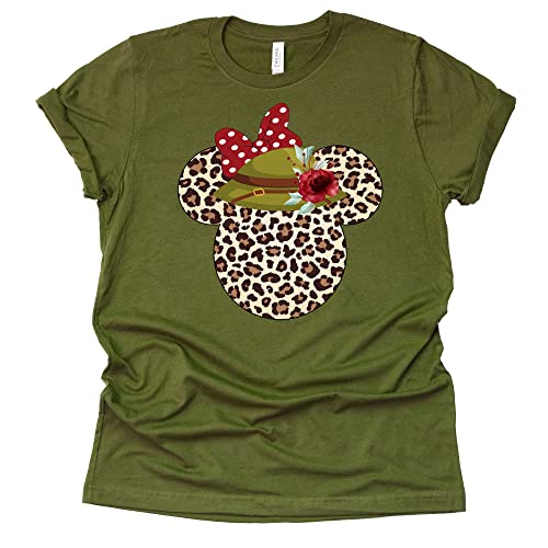 Leopard Print Mickey Ears Safari Hat Shirt for Couples