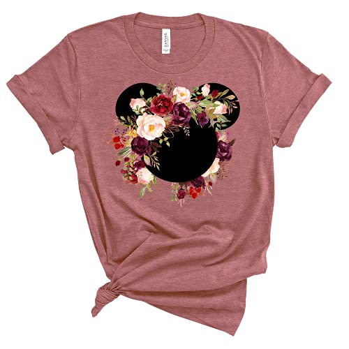 Burgundy Floral Mickey Shirt for Women – Stylish Graphic Tee