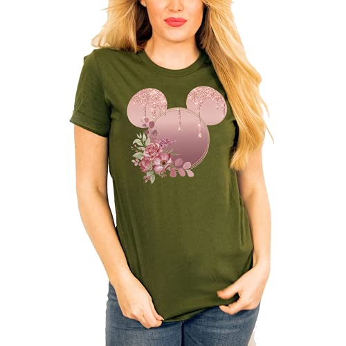 Rose Gold Mickey Ears Floral Shirt for Teens & Women