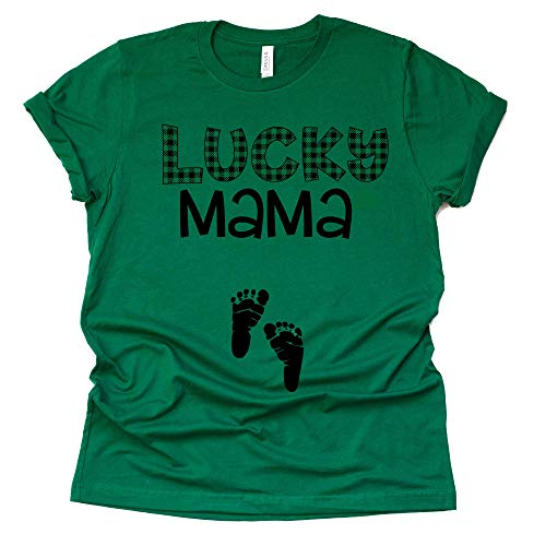 Lucky Mama Shirt - Buffalo Plaid Pregnancy Announcement Tee
