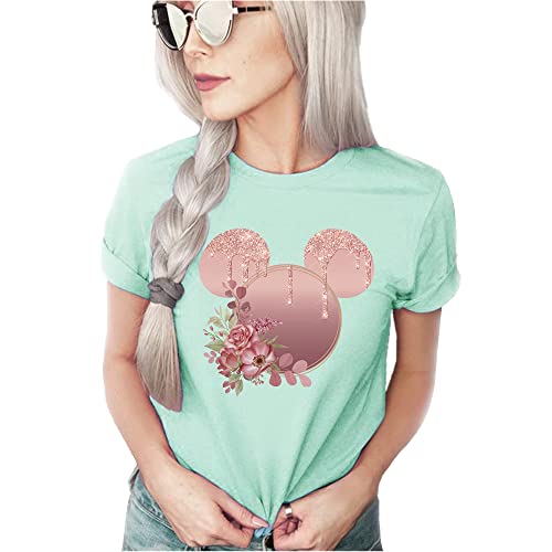Rose Gold Mickey Ears Floral Shirt for Teens & Women