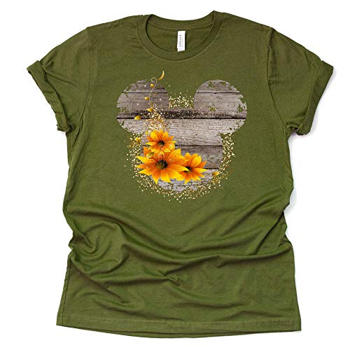 Driftwood Print Mickey Ears Sunflowers Shirt for Women & Teens
