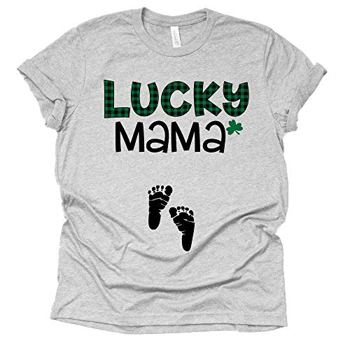 Lucky Mama Shirt - Buffalo Plaid Pregnancy Announcement Tee
