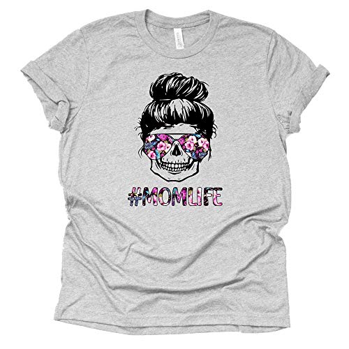 Mom Life Skull Messy Bun Graphic T-Shirt for Busy Moms
