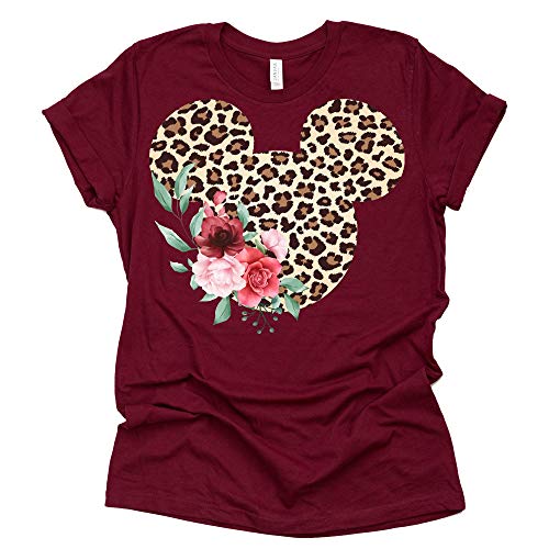Leopard Print Mickey Ears Floral T-Shirt for Women & Teens