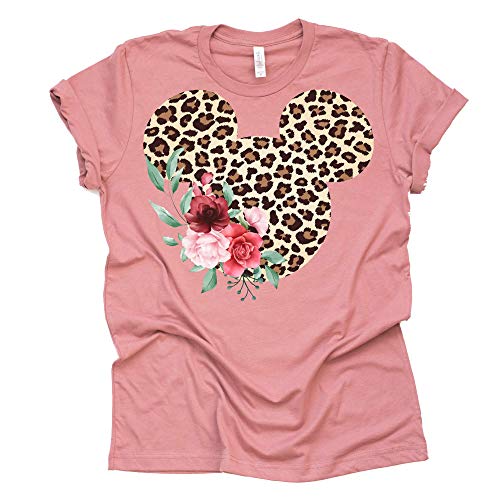Leopard Print Mickey Ears Floral T-Shirt for Women & Teens