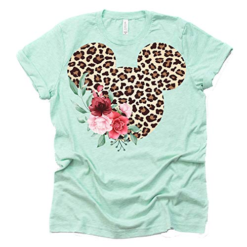 Leopard Print Mickey Ears Floral T-Shirt for Women & Teens